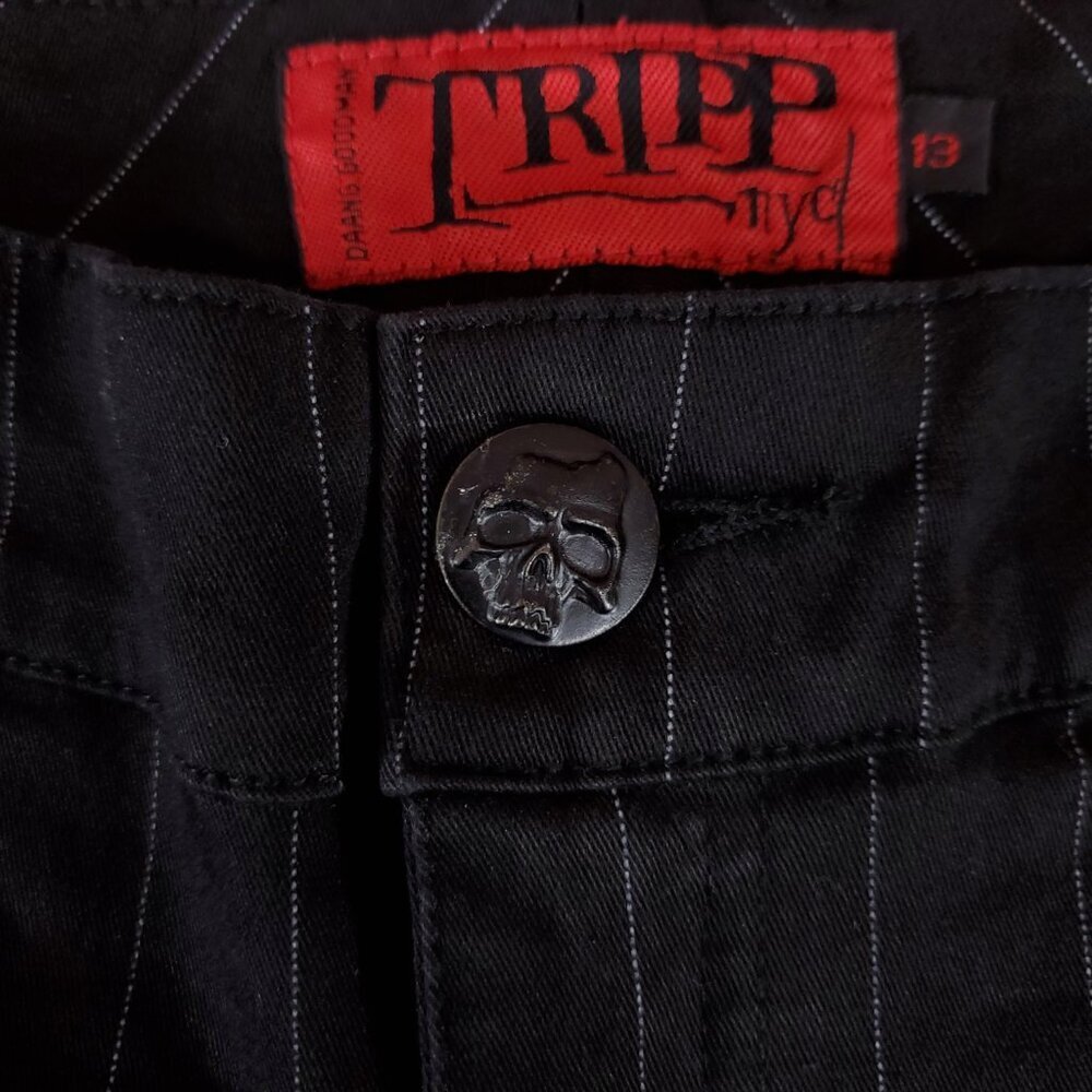 Vtg Tripp NYC Sz 13 Striper Black Tone Boot Cut Pants Pinstripe Goth Punk Y2K - Picture 7 of 15